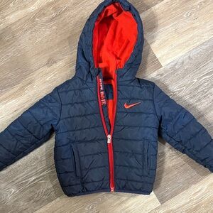 Nike Kids Navy Puffer Jacket with Red Lining